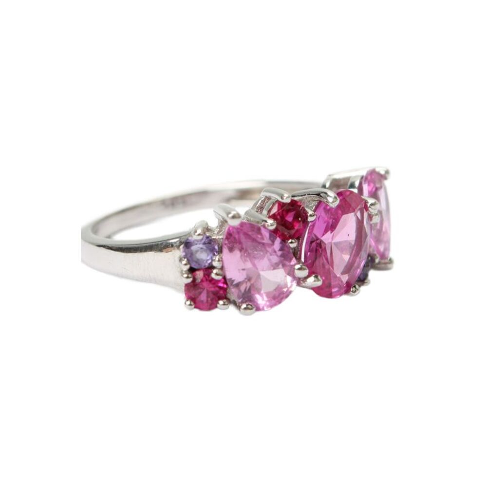 BBJ Womens 925 Silver Pink/Purple Lab Created Sapphire Cluster Ring Sz 8 3.3g